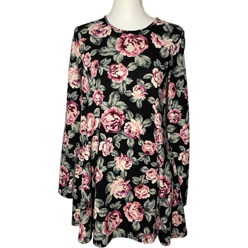 Show Me Your MuMu Women's Small Floral Babydoll Tunic Mini Dress Black Pink